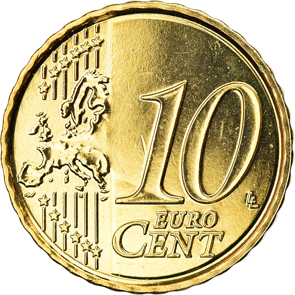Belgien, 10 Euro Cent, 2010, UNZ, Messing, KM:New