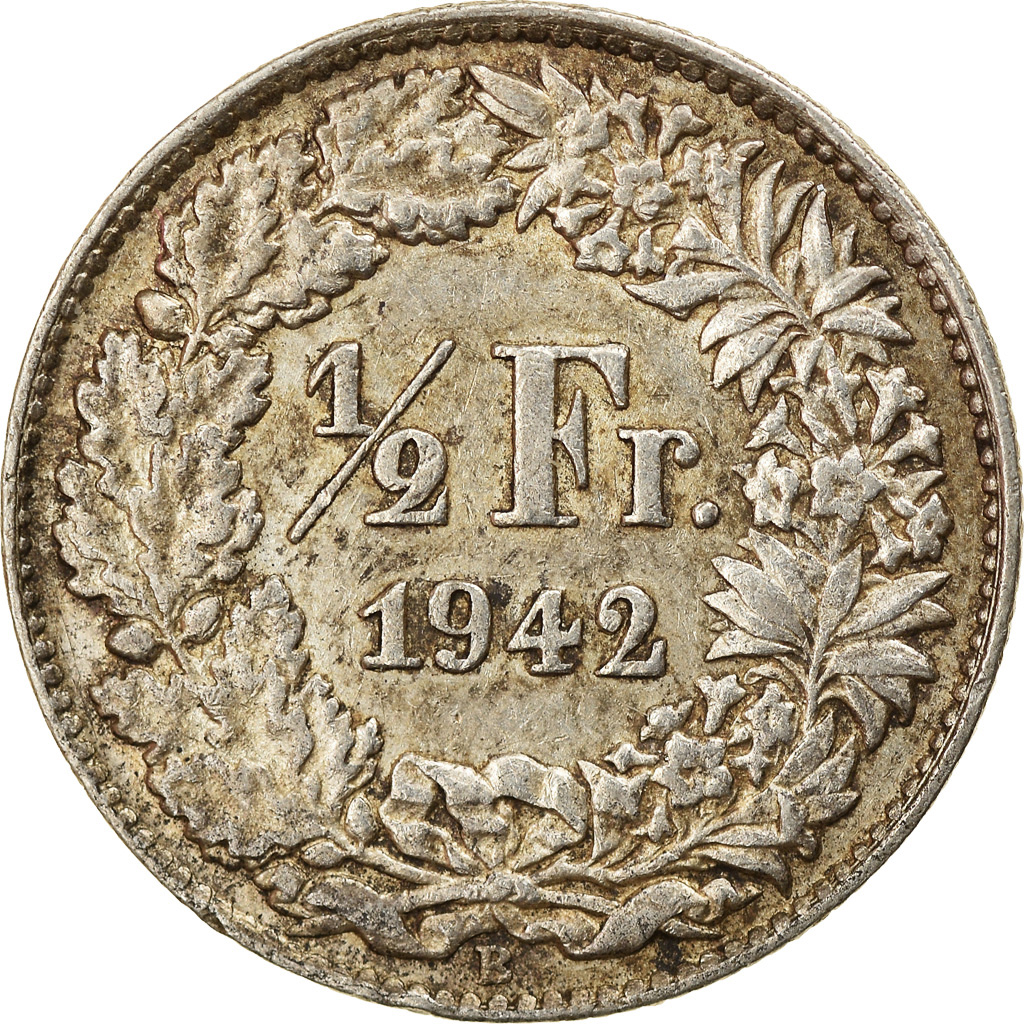 Moneda, Suiza, 1/2 Franc, 1942, Bern, MBC, Plata, KM:23