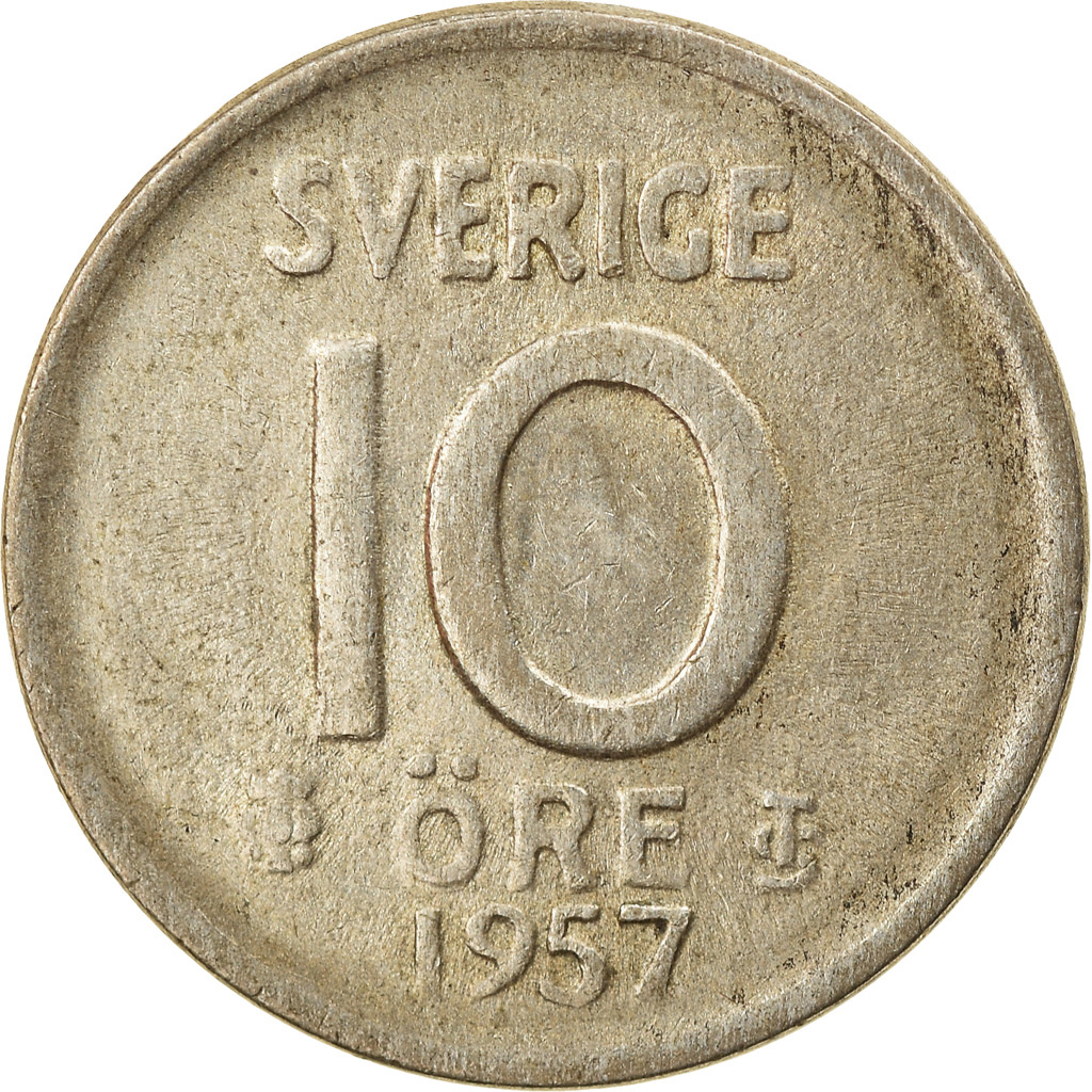 Moneta, Svezia, Gustaf VI, 10 Öre, 1957, BB+, Argento, KM:823