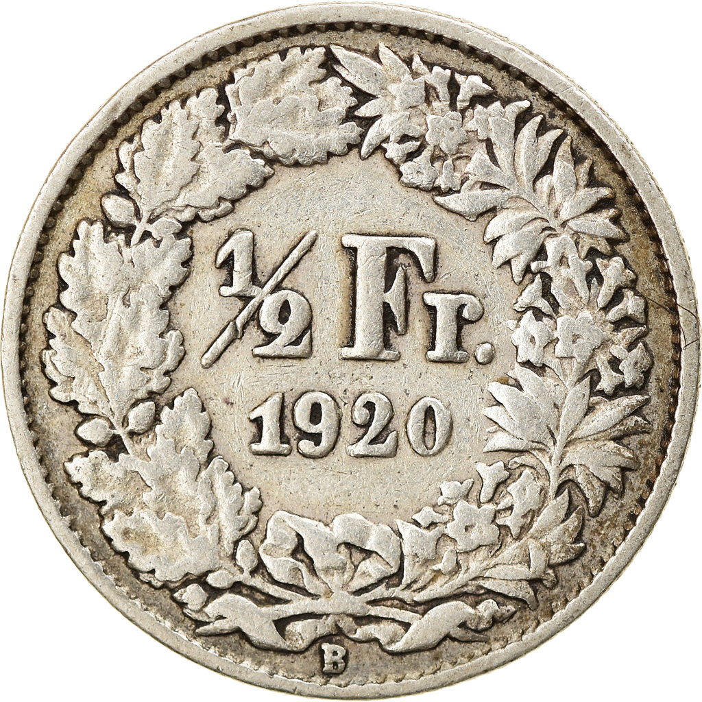 Moneda, Suiza, 1/2 Franc, 1920, Bern, MBC, Plata, KM:23