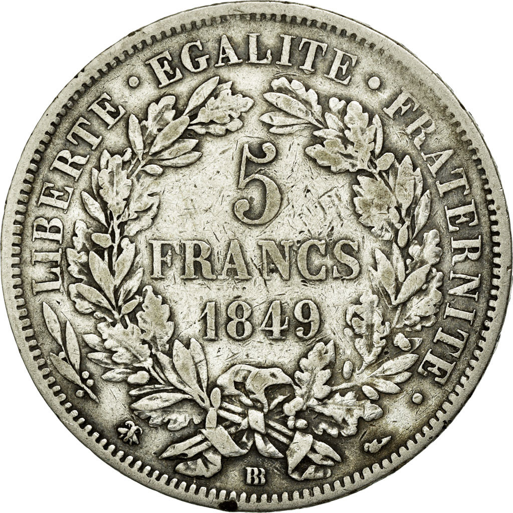 Coin, France, Cérès, 5 Francs, 1849, Strasbourg, , Silver, KM:761.2