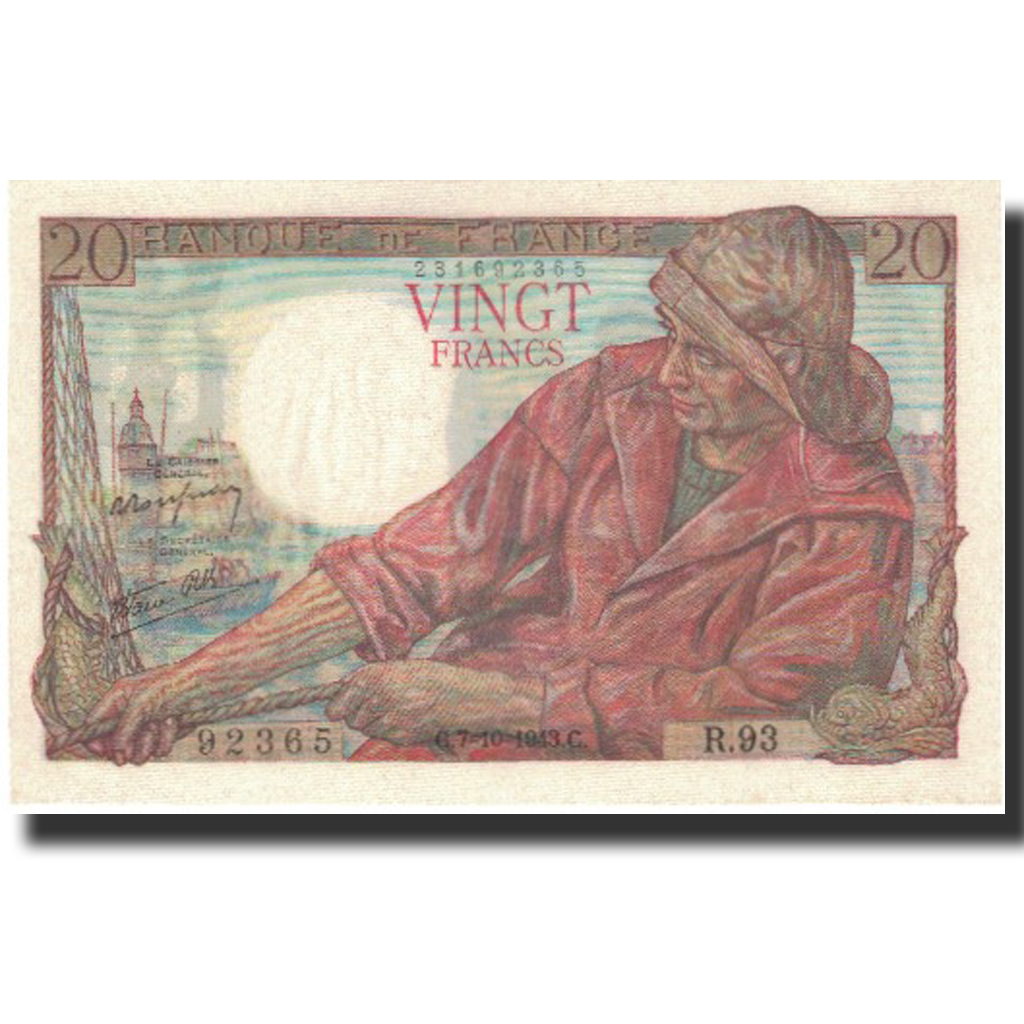 France, 20 Francs, Pêcheur, 1943, 1943-10-07, UNC(65-70), Fayette:13.7, KM:100a