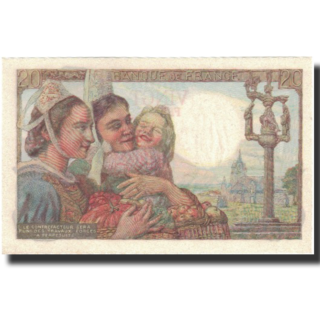 France, 20 Francs, Pêcheur, 1943, 1943-10-07, UNC(65-70), Fayette:13.7, KM:100a