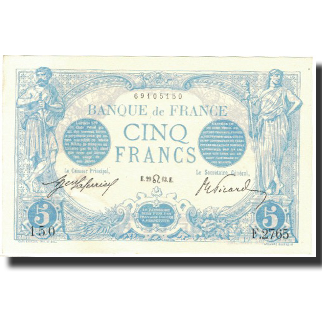 France, 5 Francs, Bleu, 1913, 1913-07-29, UNC, Fayette:2.19, KM:70