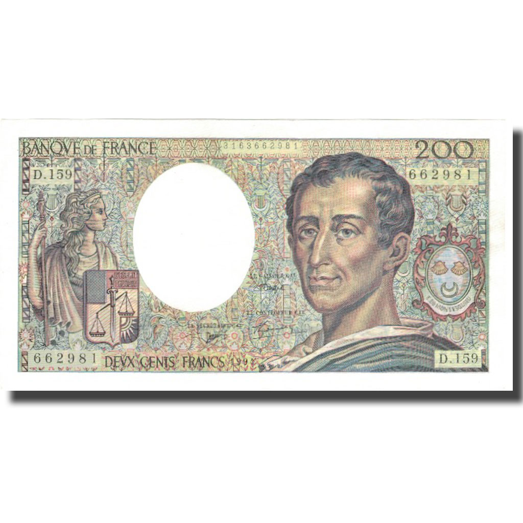 France, 200 Francs, Montesquieu, 1994, 1994, AU(55-58), Fayette:70/2.01, KM:155f