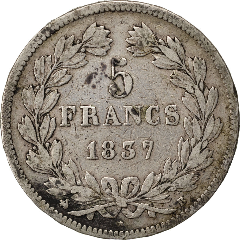 Coin, France, Louis-Philippe, 5 Francs, 1837, Rouen, , Silver