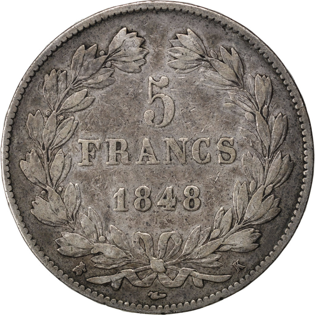 Coin, France, Louis-Philippe, 5 Francs, 1848, Bordeaux, VF, Silver