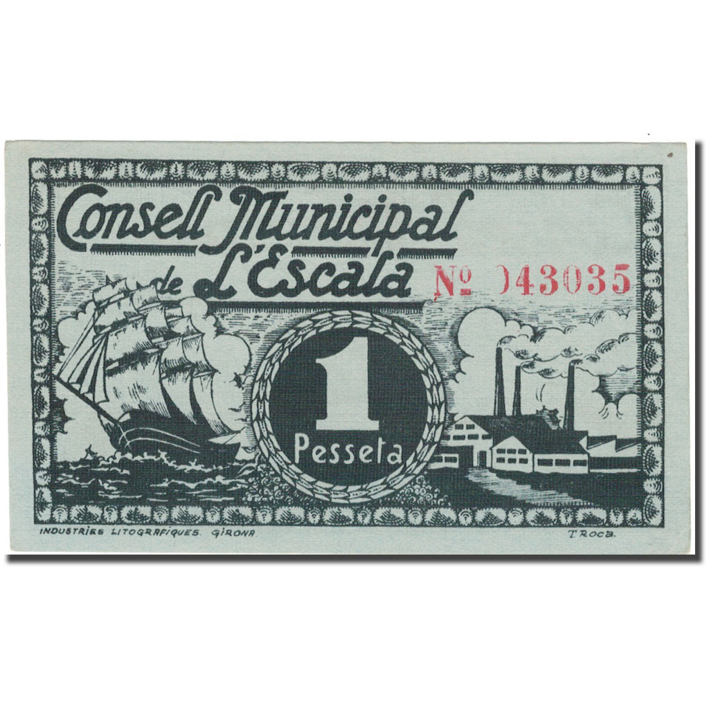 Banknote, Spain, ESCALA, 1 Peseta, bateau, 1937, 1937, UNC(64)