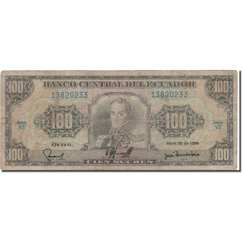 Billete, 100 Sucres, 1990, Ecuador, 1990-04-20, KM:123, BC