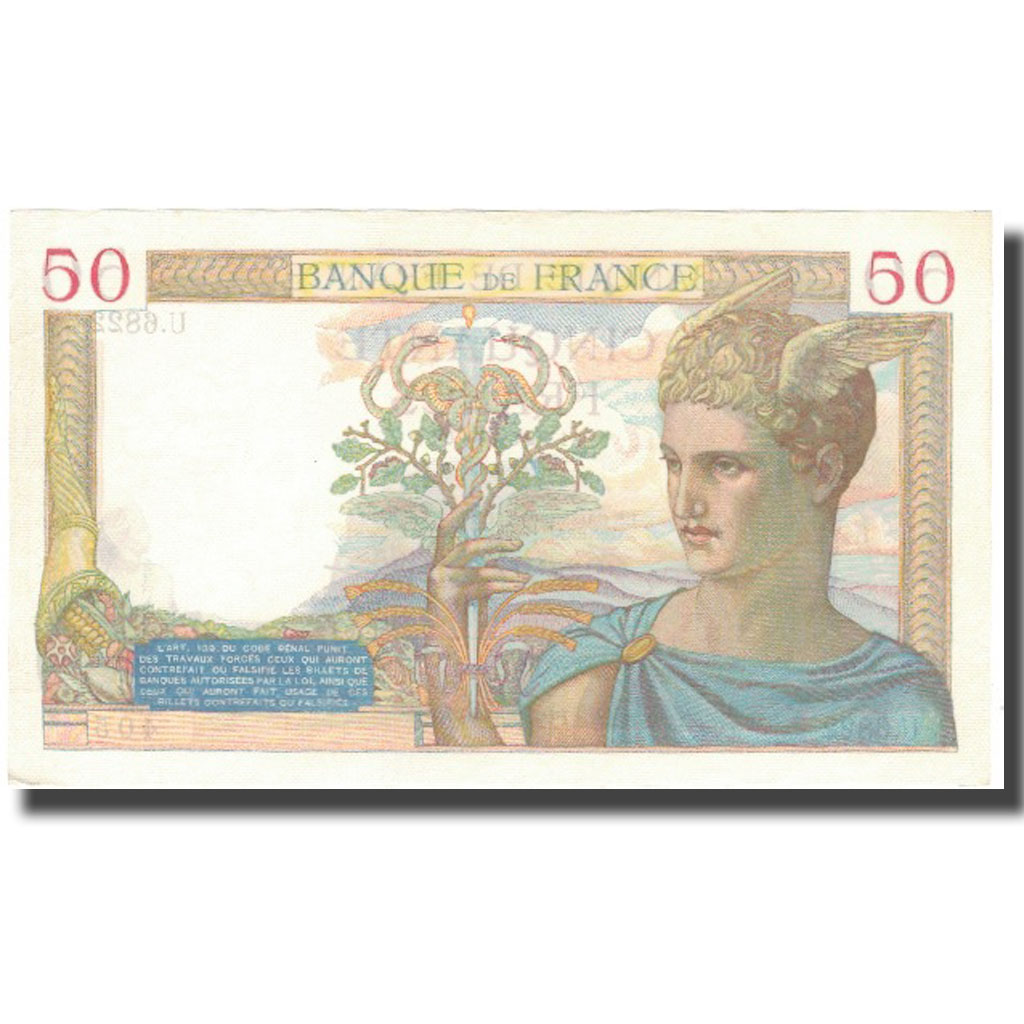 France, 50 Francs, Cérès, 1937, 1937-08-26, UNC(64), Fayette:18.2, KM:64g