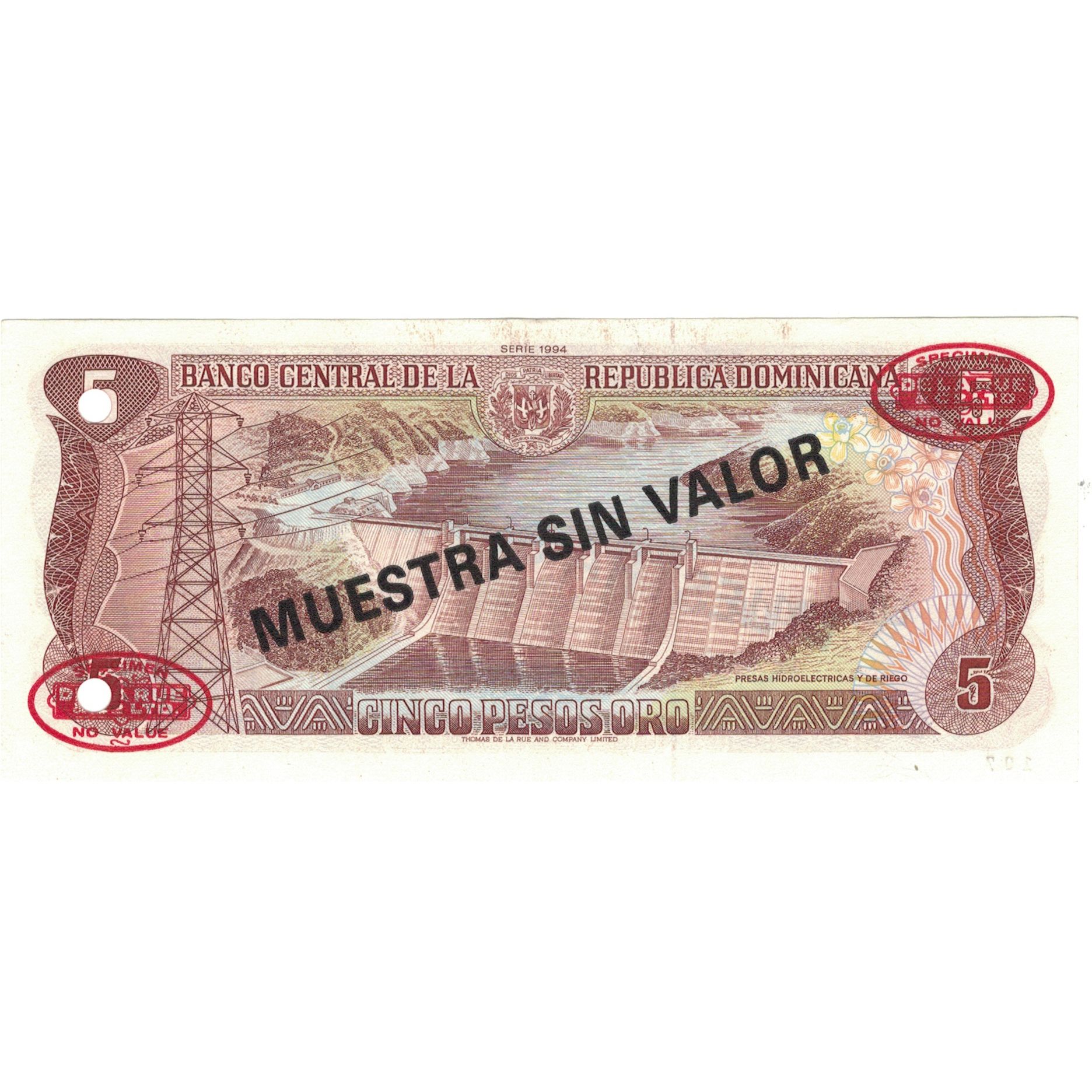 Banknote, Dominican Republic, 5 Pesos Oro, 1994, 1994, Specimen, KM:146s