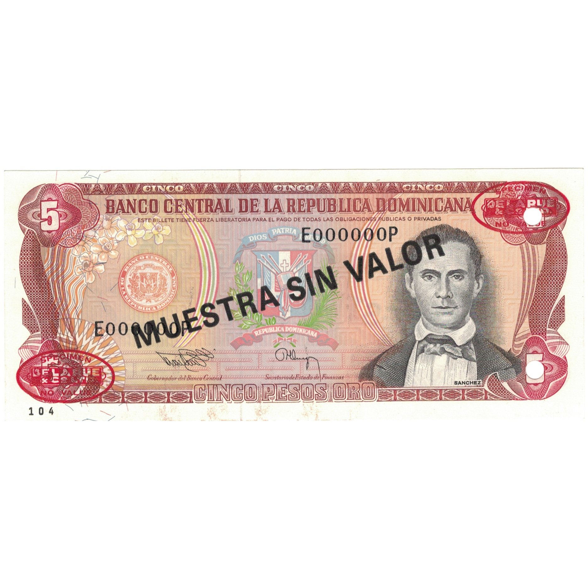 Banknote, Dominican Republic, 5 Pesos Oro, 1994, 1994, Specimen, KM:146s