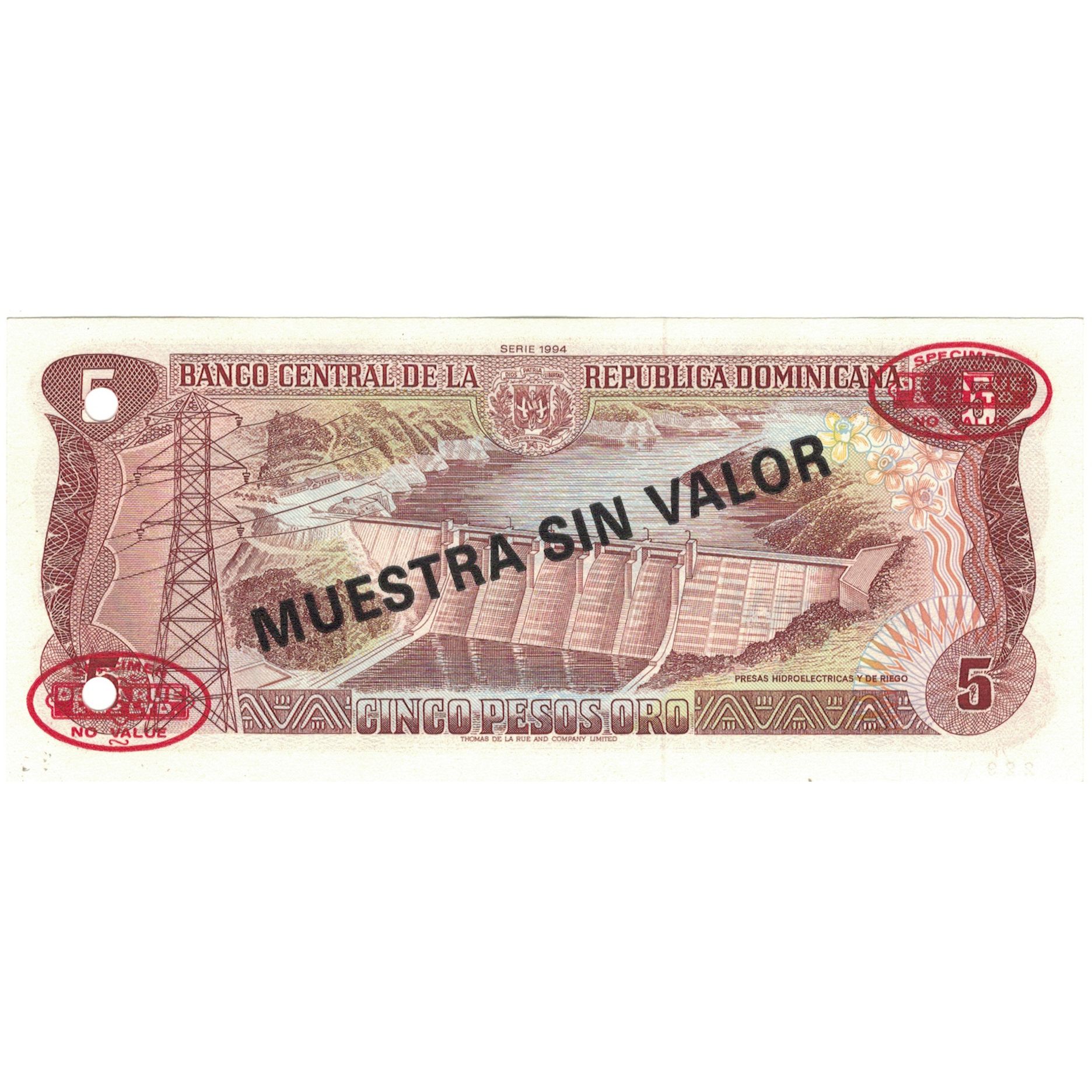 Banknote, Dominican Republic, 5 Pesos Oro, 1994, 1994, Specimen, KM:146s