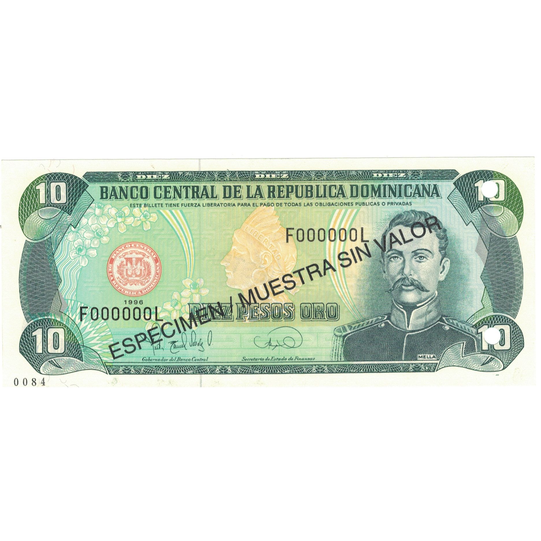 Banknote, Dominican Republic, 10 Pesos Oro, 1996, 1996, Specimen, KM:153s