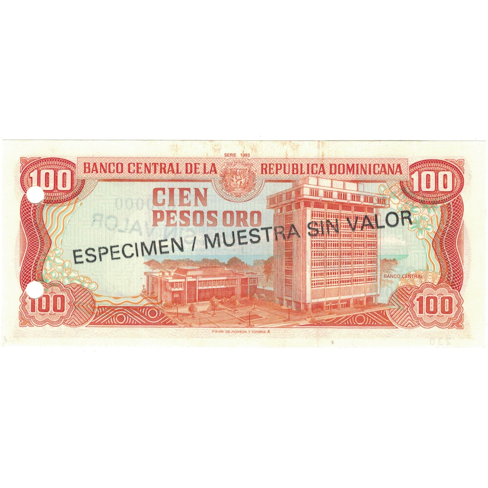 Banknote, Dominican Republic, 100 Pesos Oro, 1993, 1993, Specimen, KM:144s