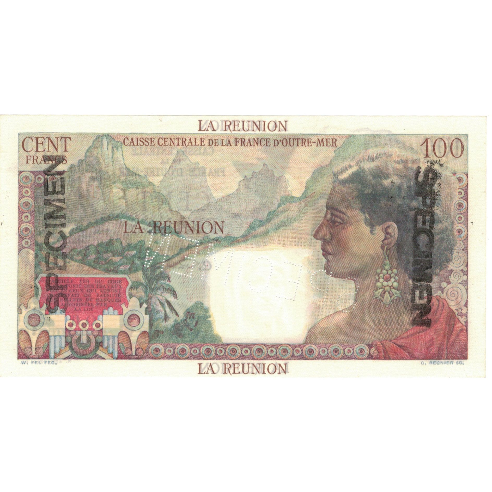 Banknote, Réunion, 100 Francs, Specimen, KM:45s, UNC(64)