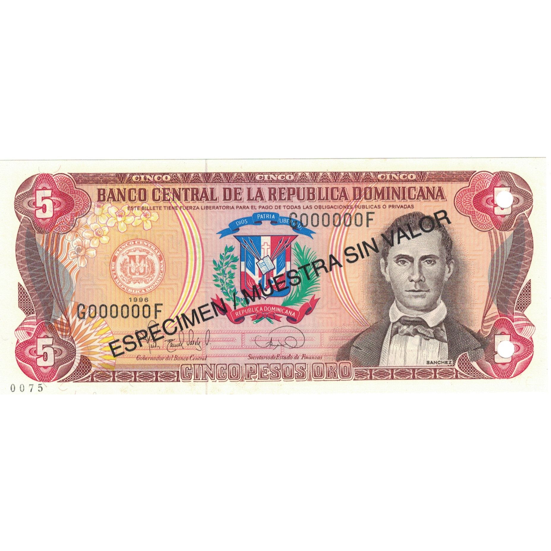 Banknote, Dominican Republic, 5 Pesos Oro, 1996, 1996, Specimen, KM:152s1