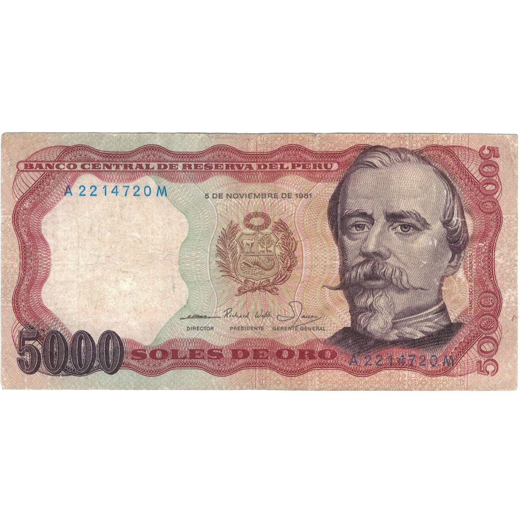 Billete, 5000 Soles De Oro, 1981, Perú, 1981-11-05, KM:117c, BC