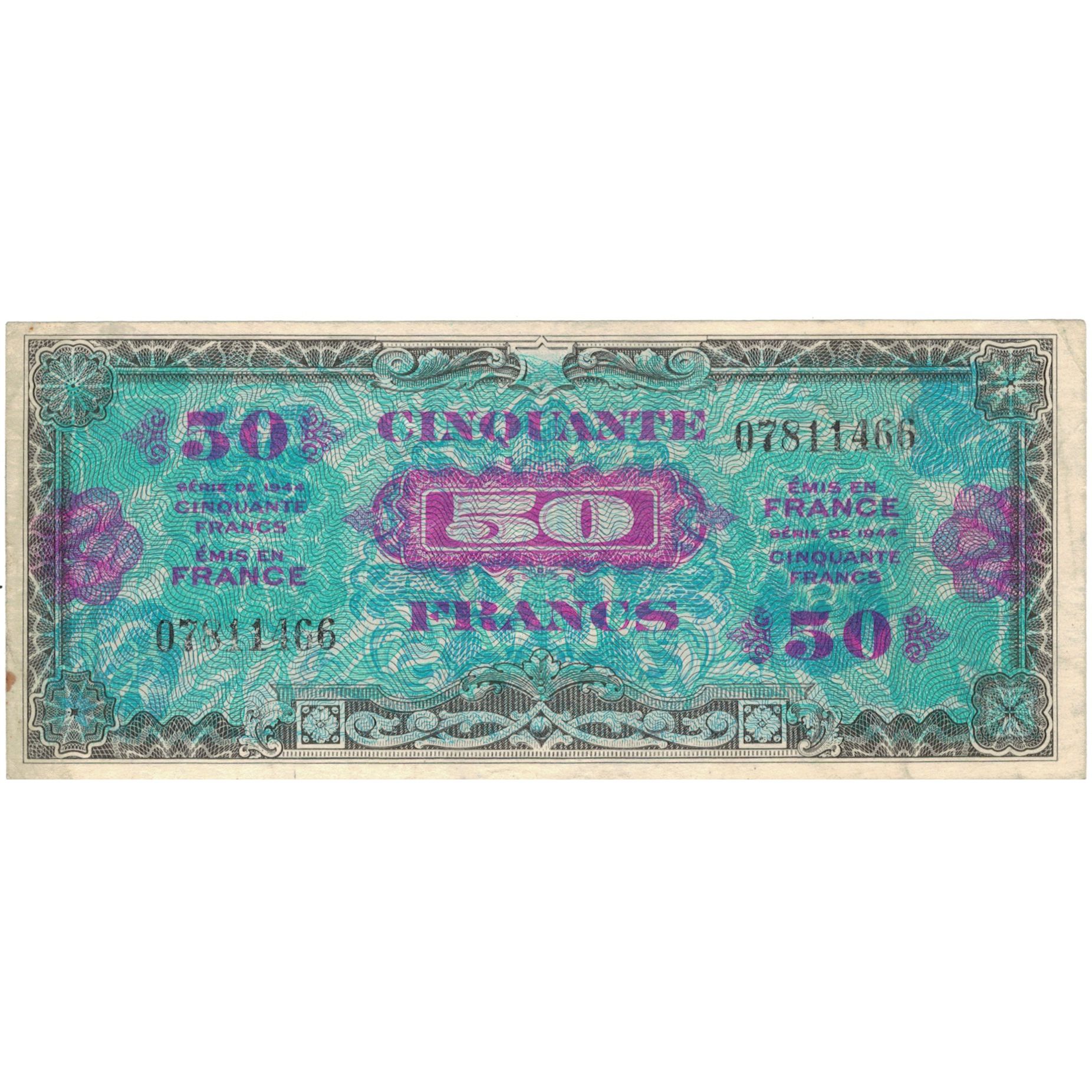 France, 50 Francs, Flag/France, 1944, 07811466, AU(50-53), Fayette:VF19.01