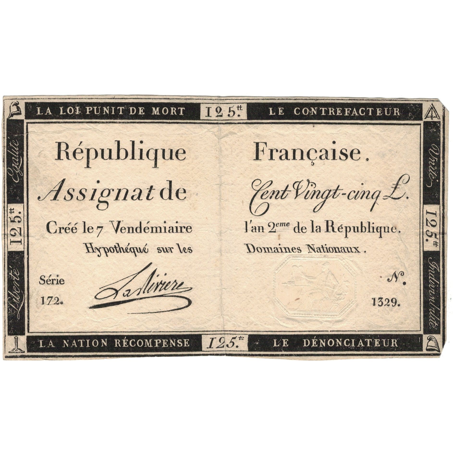 France, 125 Livres, 1793, SERIE 172, EF(40-45), KM:A74, Lafaurie:169