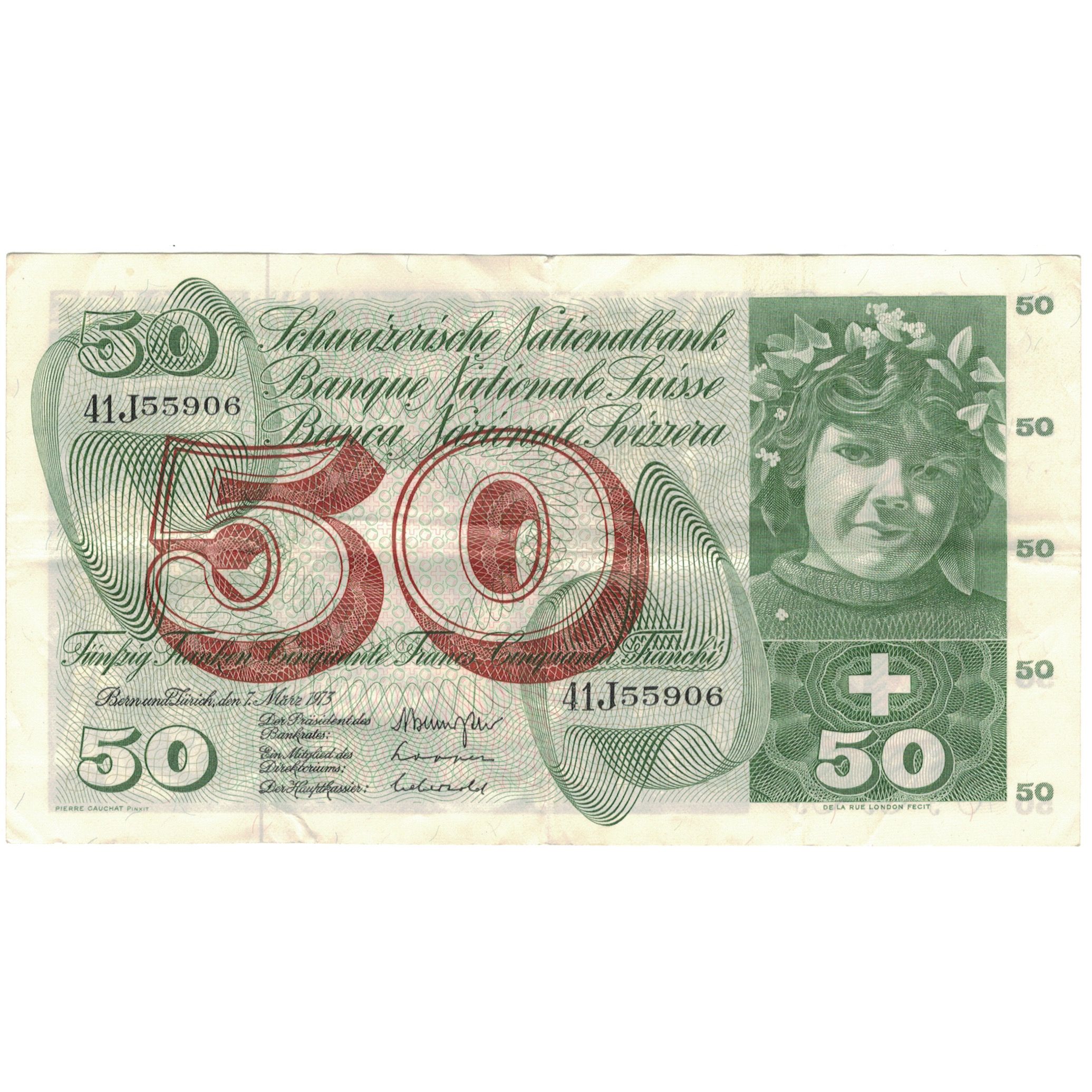 Banknote, Switzerland, 50 Franken, 1973, 1973-03-07, KM:48m, AU(50-53)
