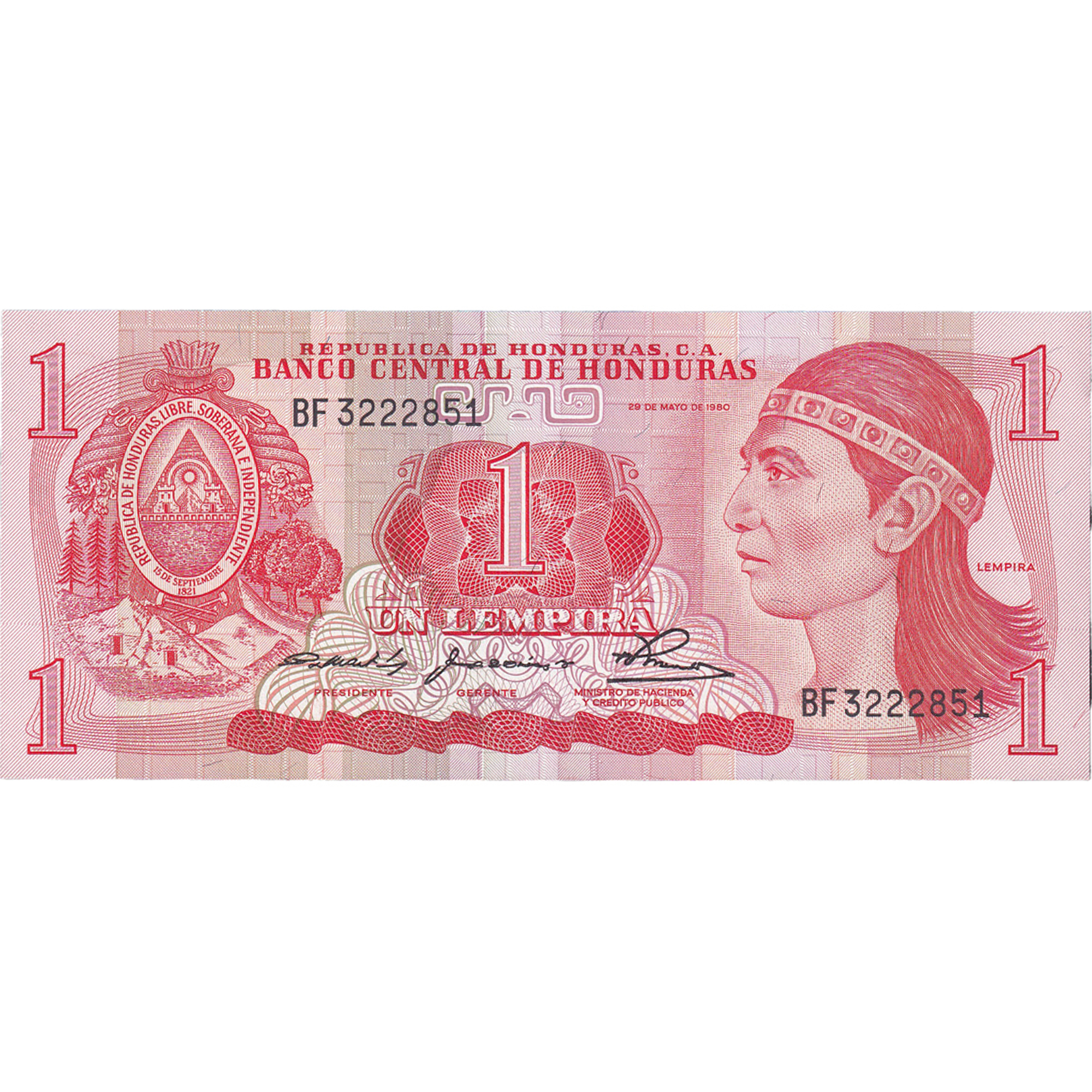 Banknote, Honduras, 1 Lempira, 1980, 1980-05-29, UNC