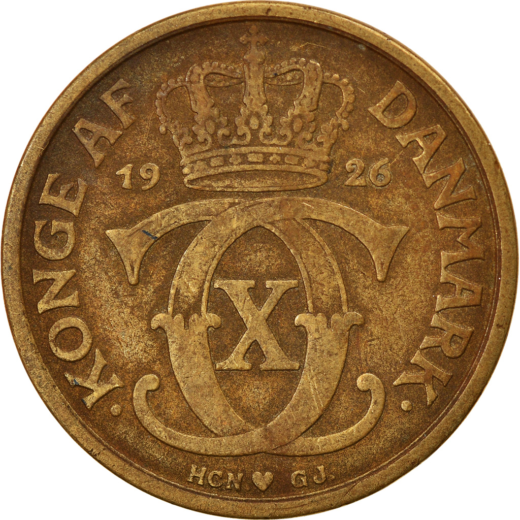 Moneda, Dinamarca, Christian X, Krone, 1926, Copenhagen, MBC, Aluminio - bronce