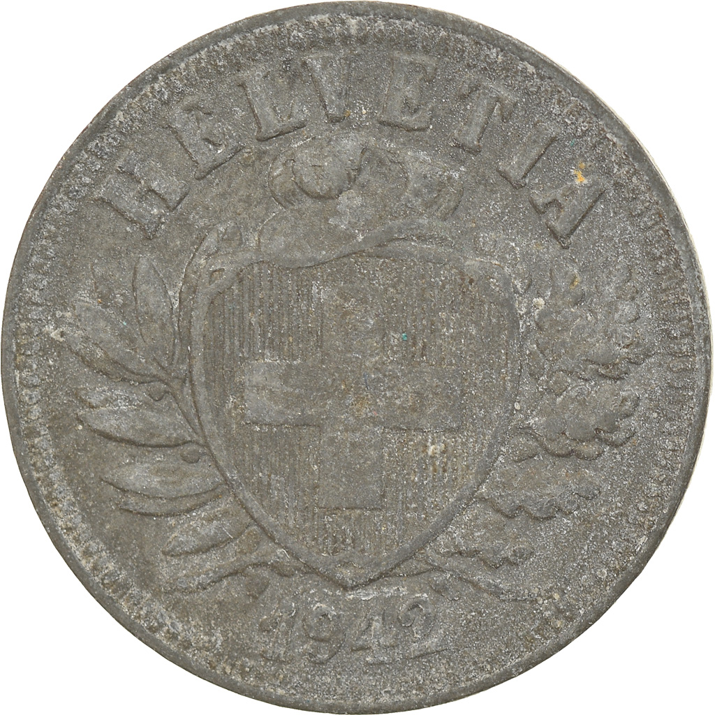 Moneda, Suiza, 2 Rappen, 1942, Bern, MBC, Cinc, KM:4.2b