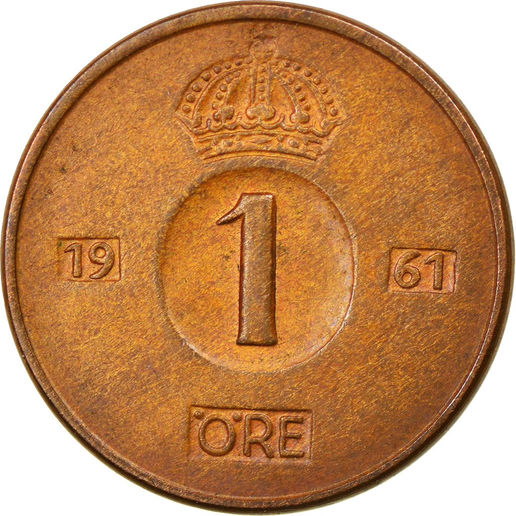Moneda, Suecia, Gustaf VI, Ore, 1961, MBC, Bronce, KM:820