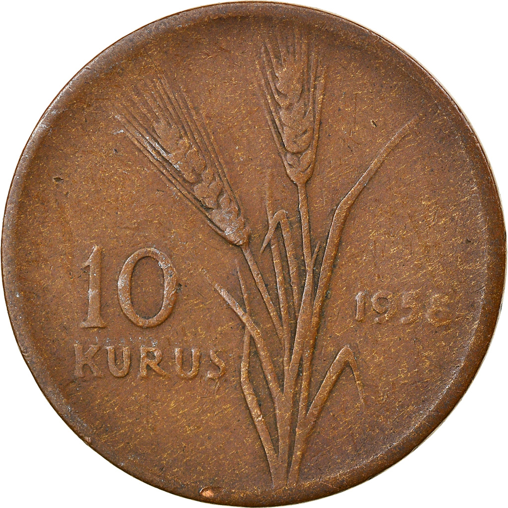 Münze, Türkei, 10 Kurus, 1958, SS, Bronze, KM:891.1