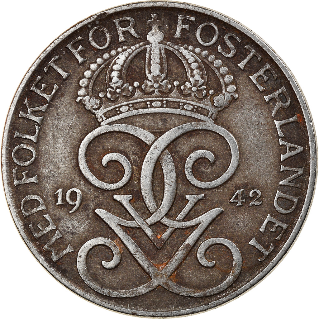 Moneda, Suecia, Gustaf V, 5 Öre, 1942, MBC, Hierro, KM:812