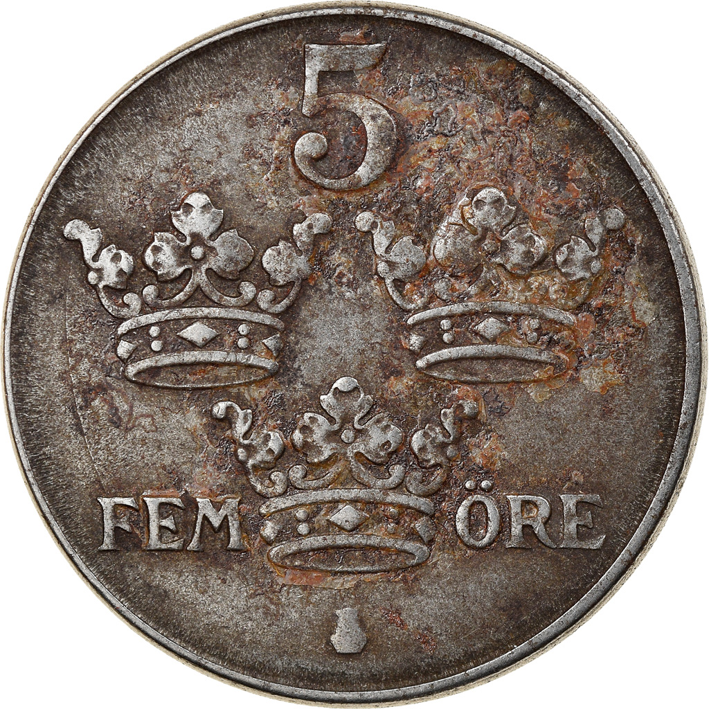 Moneda, Suecia, Gustaf V, 5 Öre, 1942, MBC, Hierro, KM:812