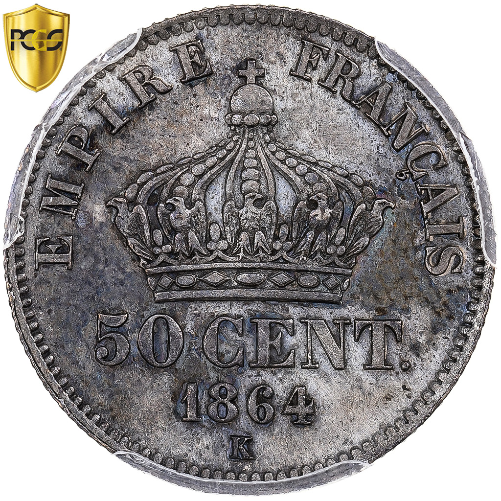 Frankreich, Napoleon III, 50 Centimes, 1864, Bordeaux, Silber, PCGS, VZ