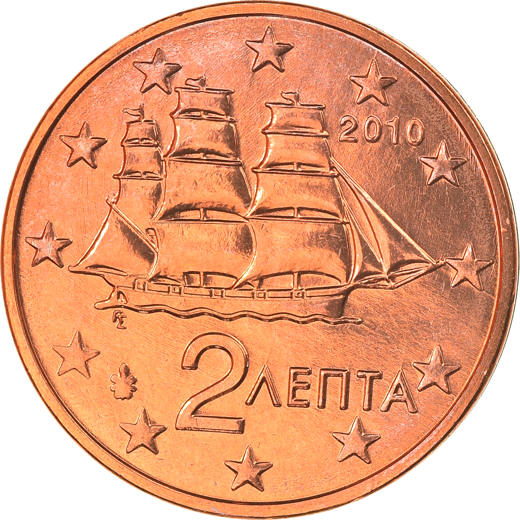[#819883] Griechenland, 2 Euro Cent, 2010, Athens, STGL, Copper Plated Steel, KM