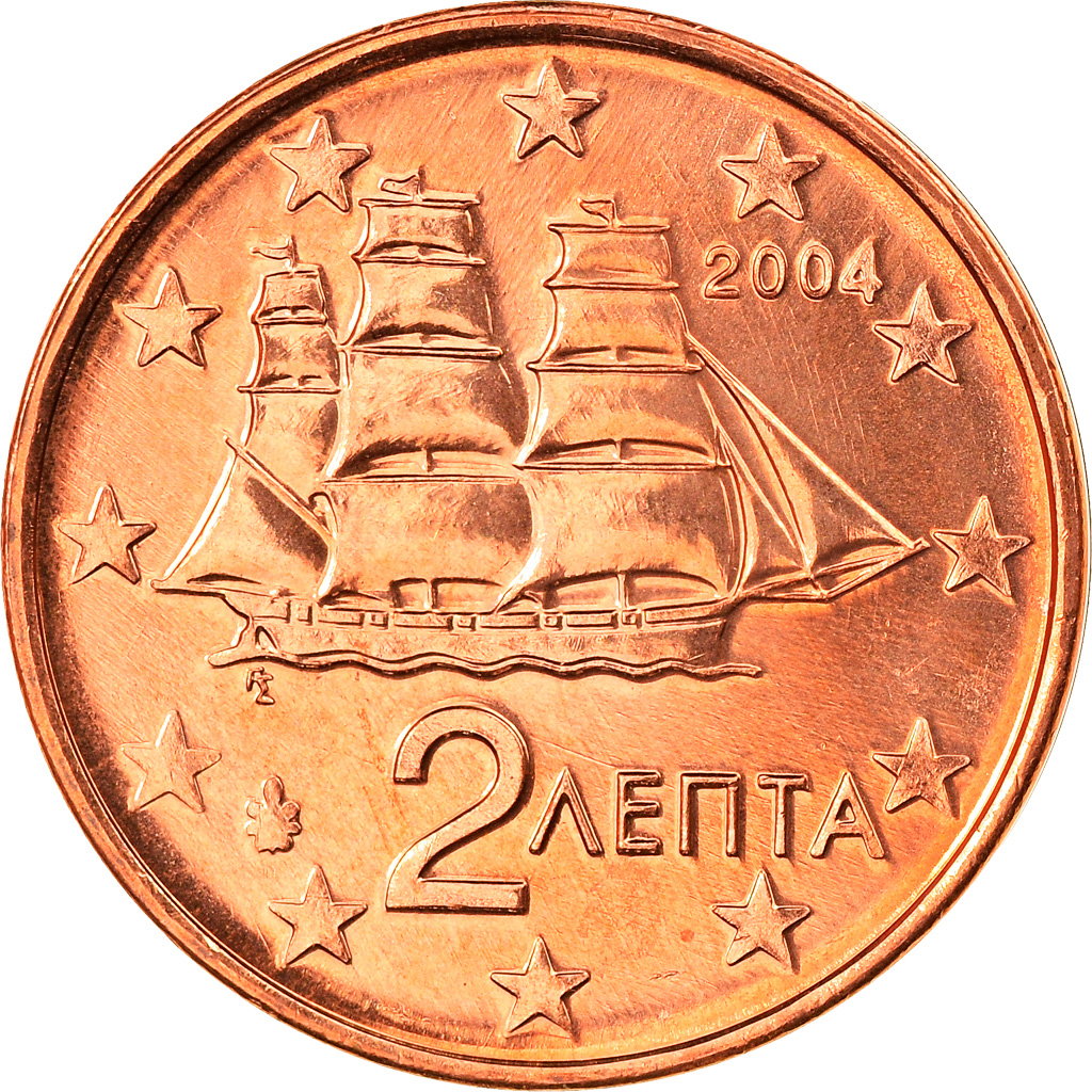 Griechenland, 2 Euro Cent, 2004, Athens, STGL, Copper Plated Steel, KM:182