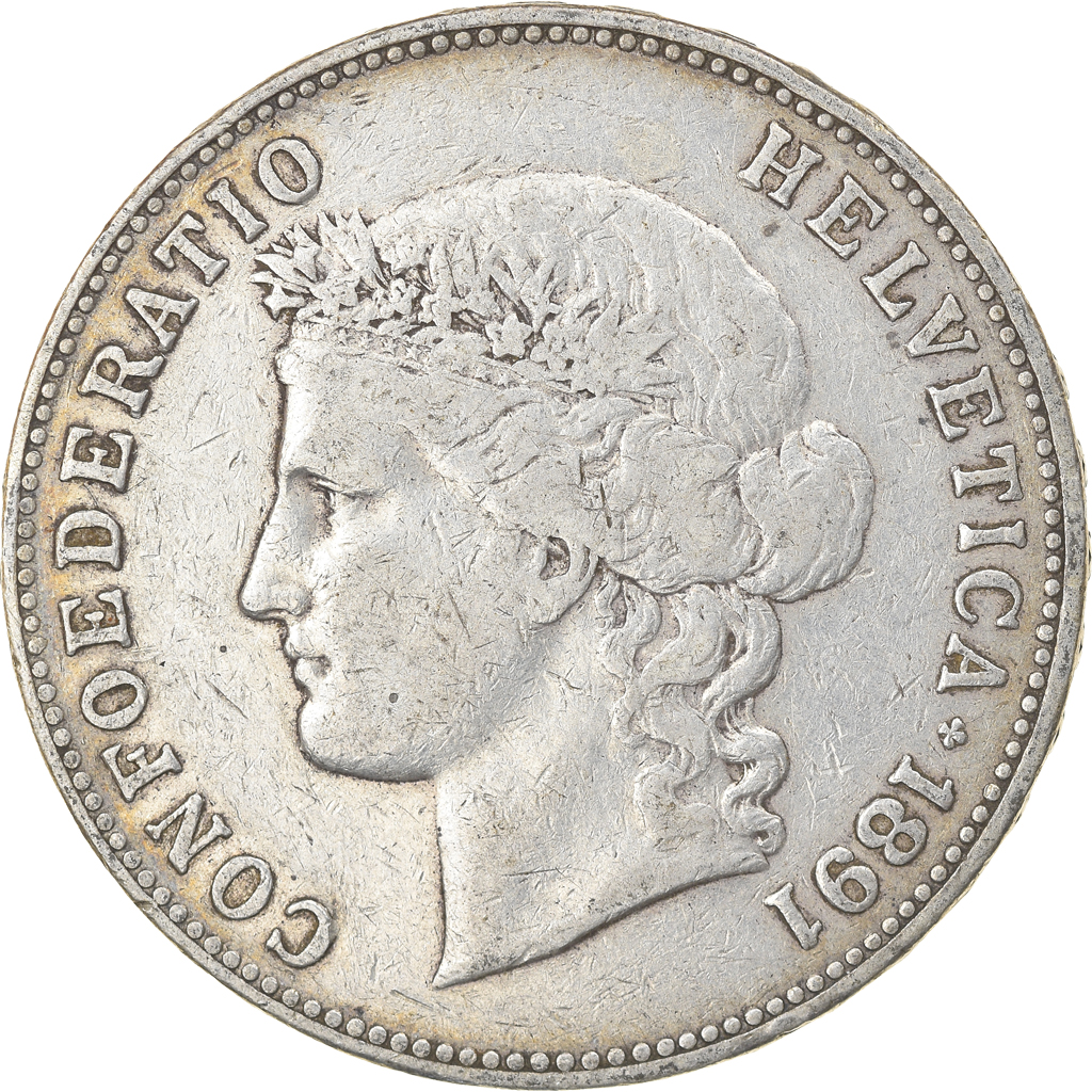 Coin, Switzerland, 5 Francs, 1891, Bern, , Silver, KM:34