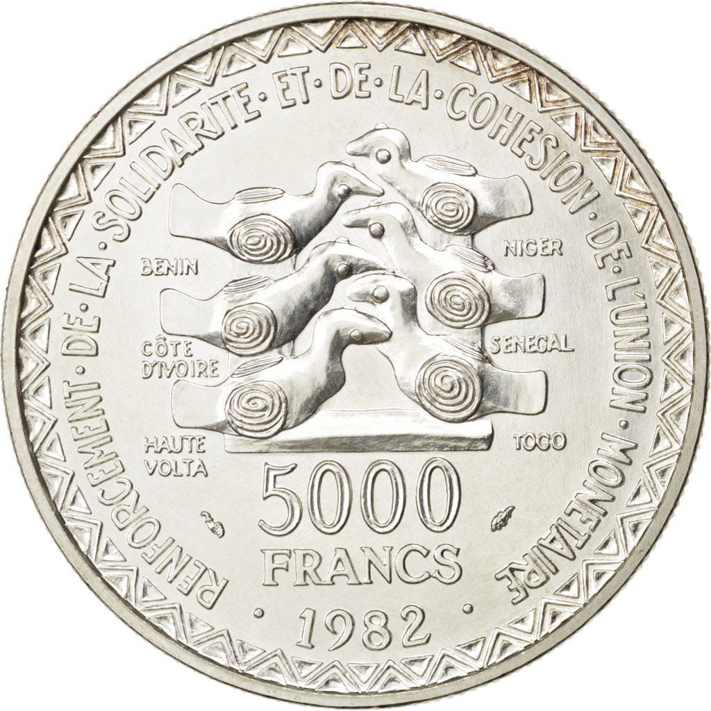 Coin, West African States, 5000 Francs, 1982, , Silver, KM:E13