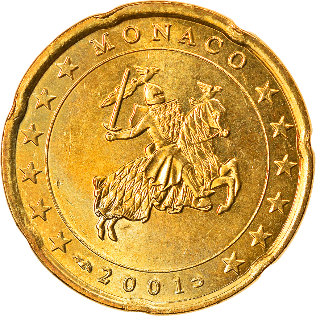 Monaco, 20 Euro Cent, 2001, VZ, Messing, KM:171