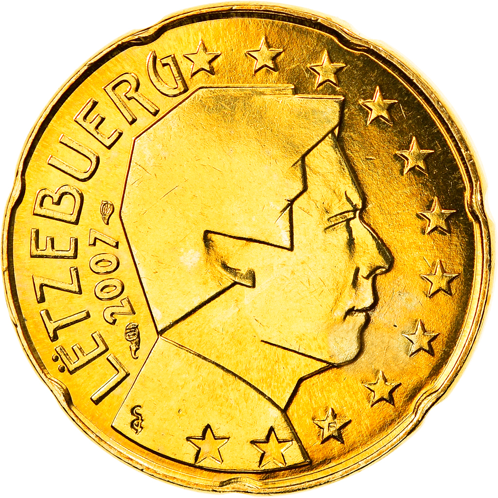 [#824856] Luxemburg, 20 Euro Cent, 2007, Utrecht, STGL, Messing, KM:90