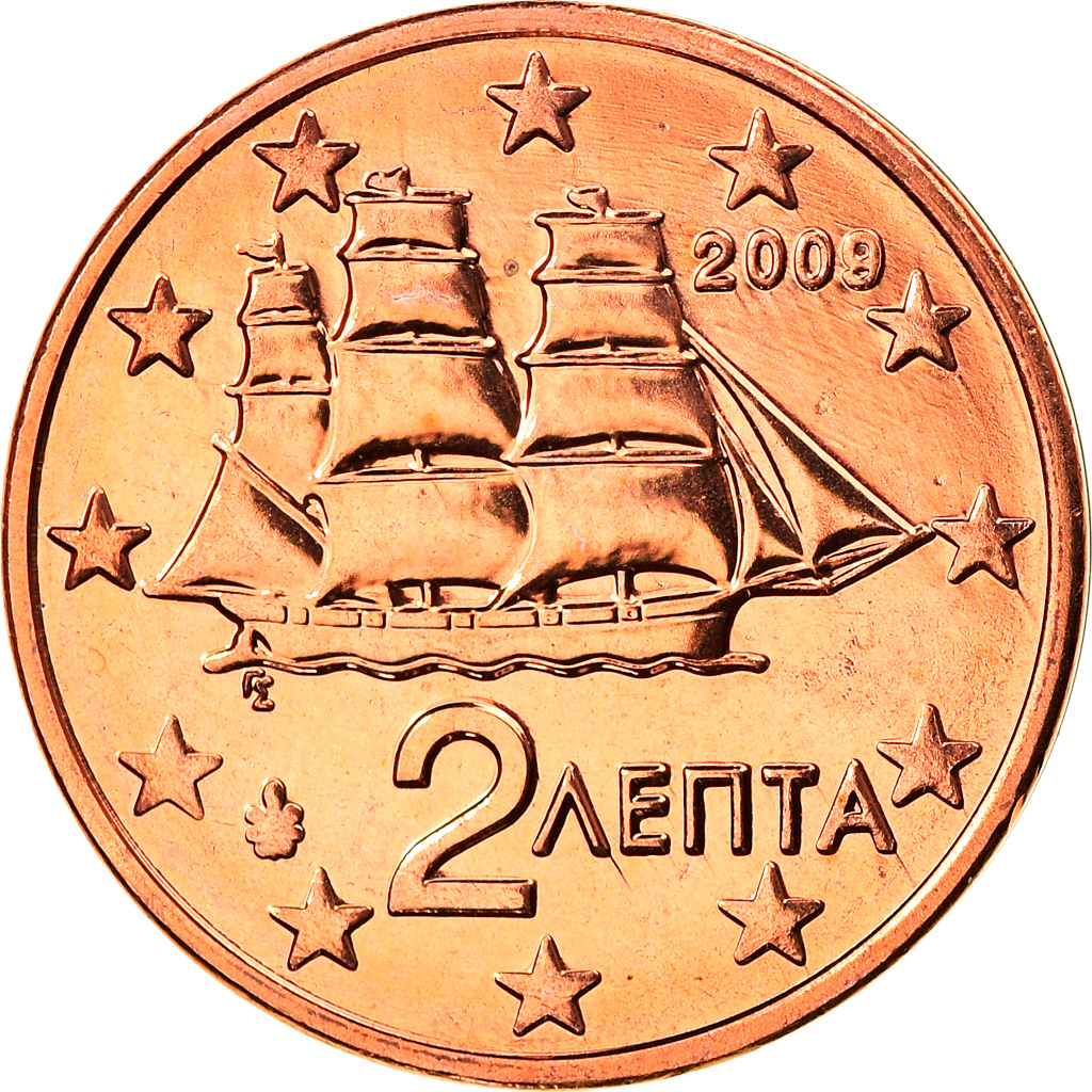Griechenland, 2 Euro Cent, 2009, Athens, STGL, Copper Plated Steel, KM:182