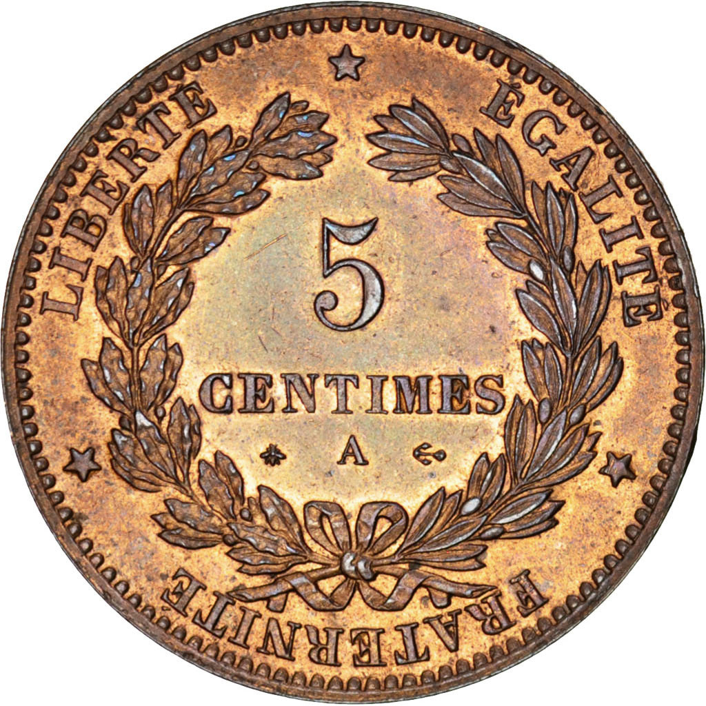 Munten, Frankrijk, Cérès, 5 Centimes, 1872, Paris, UNC-, Bronze, KM:821.1