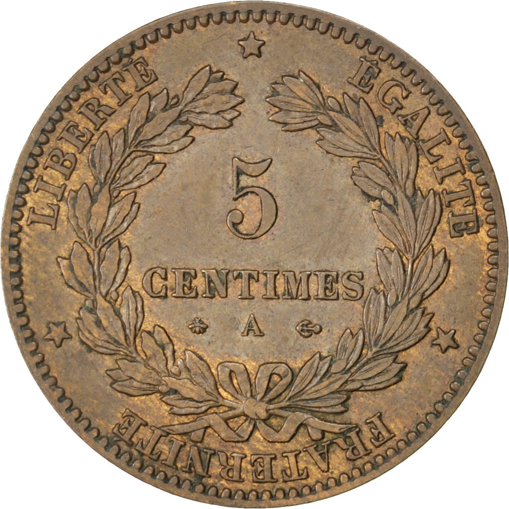 Munten, Frankrijk, Cérès, 5 Centimes, 1877, Paris, ZF+, Bronze, KM:821.1