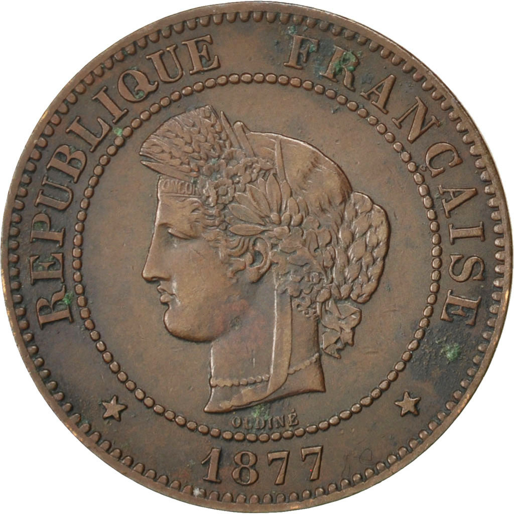 Munten, Frankrijk, Cérès, 5 Centimes, 1877, Paris, ZF, Bronze, KM:821.1