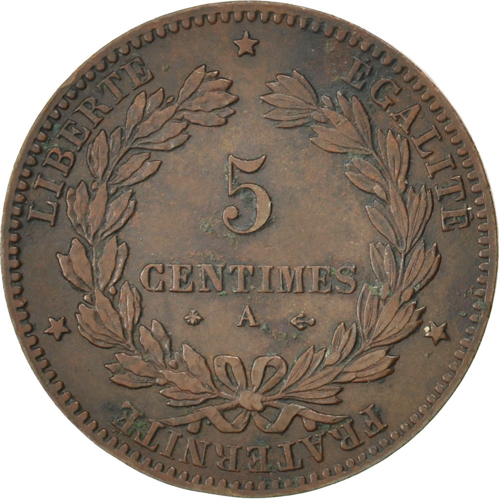 Munten, Frankrijk, Cérès, 5 Centimes, 1877, Paris, ZF, Bronze, KM:821.1