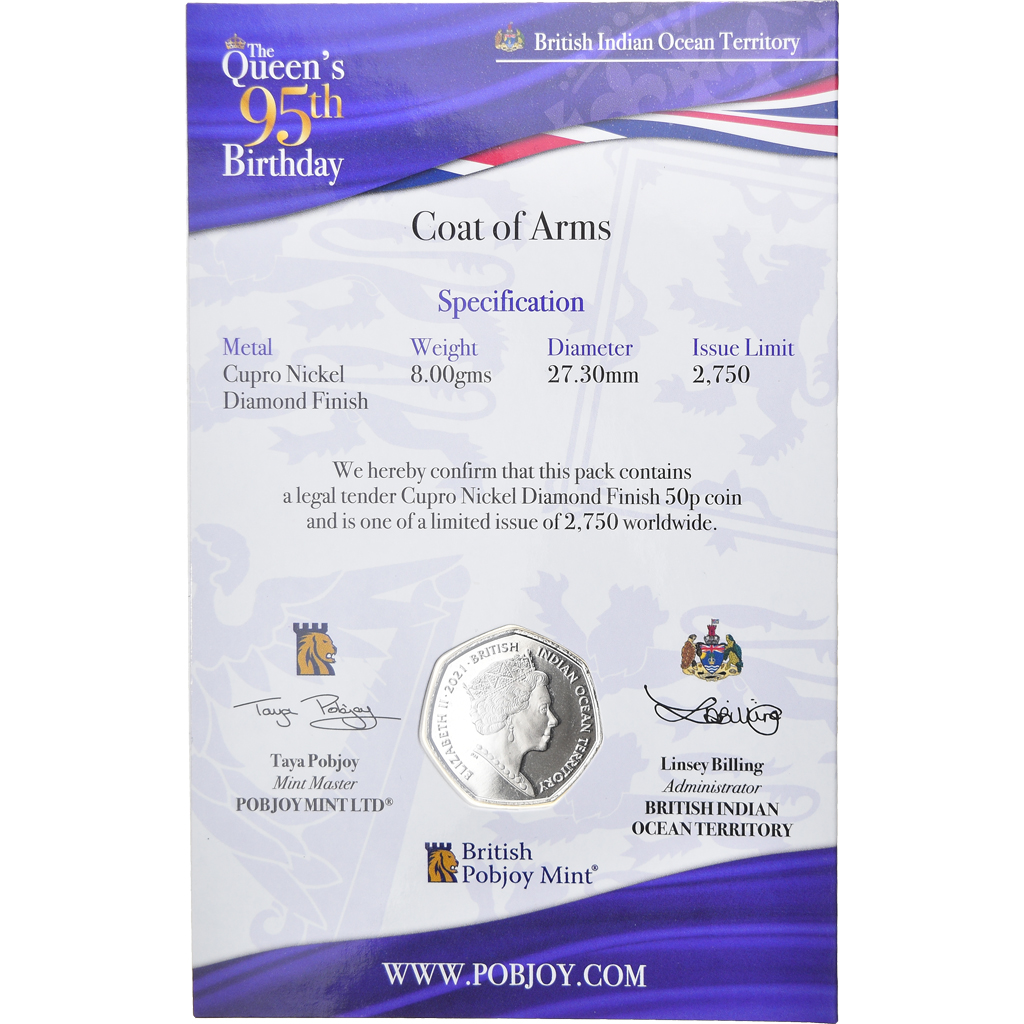Coin, British Indian Ocean, The Queen's 95th Birthday, 50 Pence, 2021