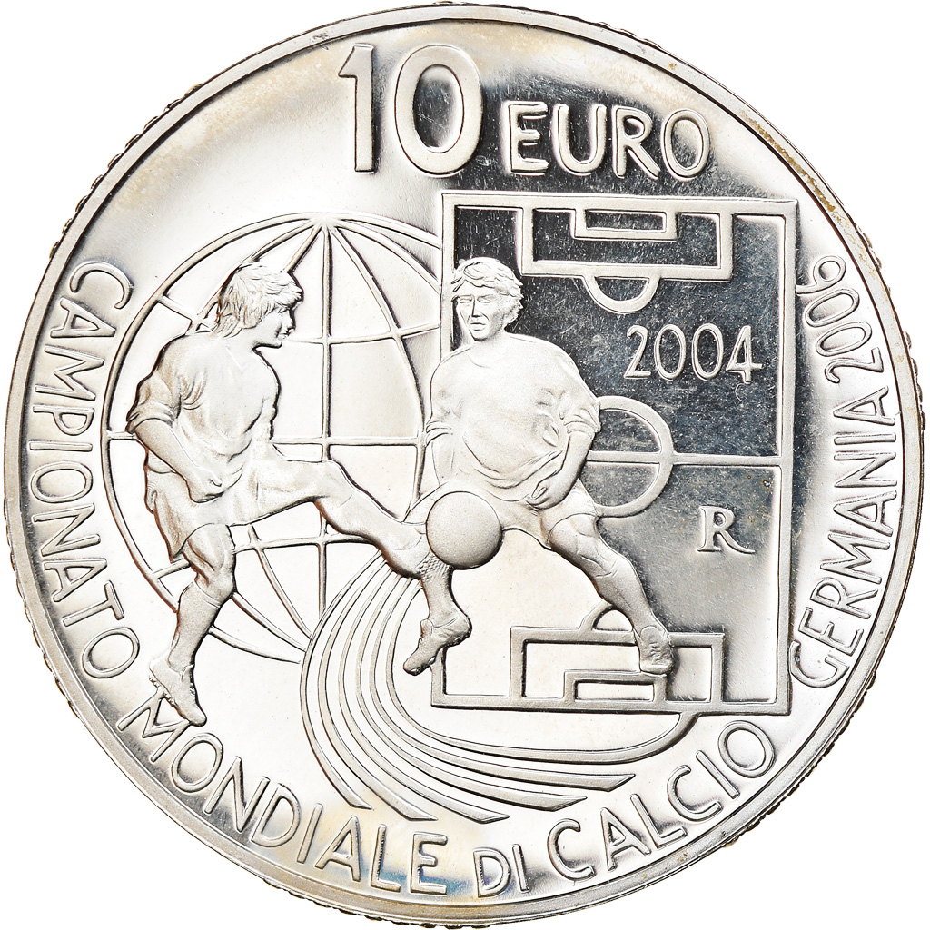 San Marino, 10 Euro, Two soccer players, 2004, Rome, BE, STGL, Silber, KM:463