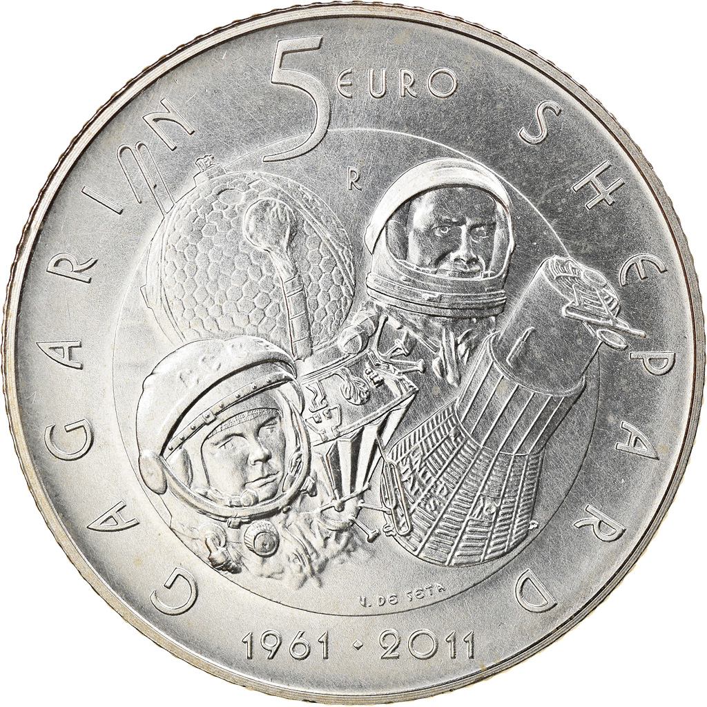 San Marino, 5 Euro, Premier homme dans l'espace, 2011, Rome, STGL, Silber