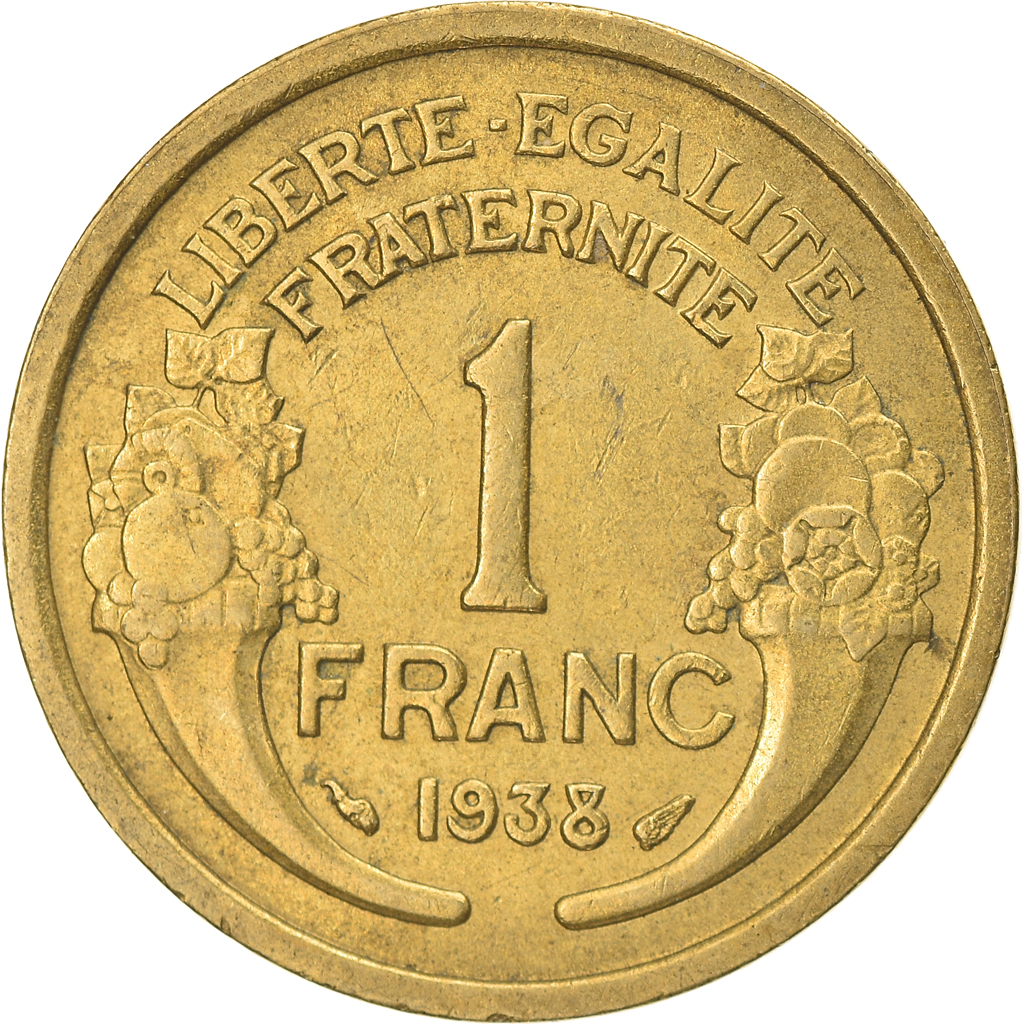 Moneda, Francia, Morlon, Franc, 1938, BC+, Aluminio - bronce, KM:885