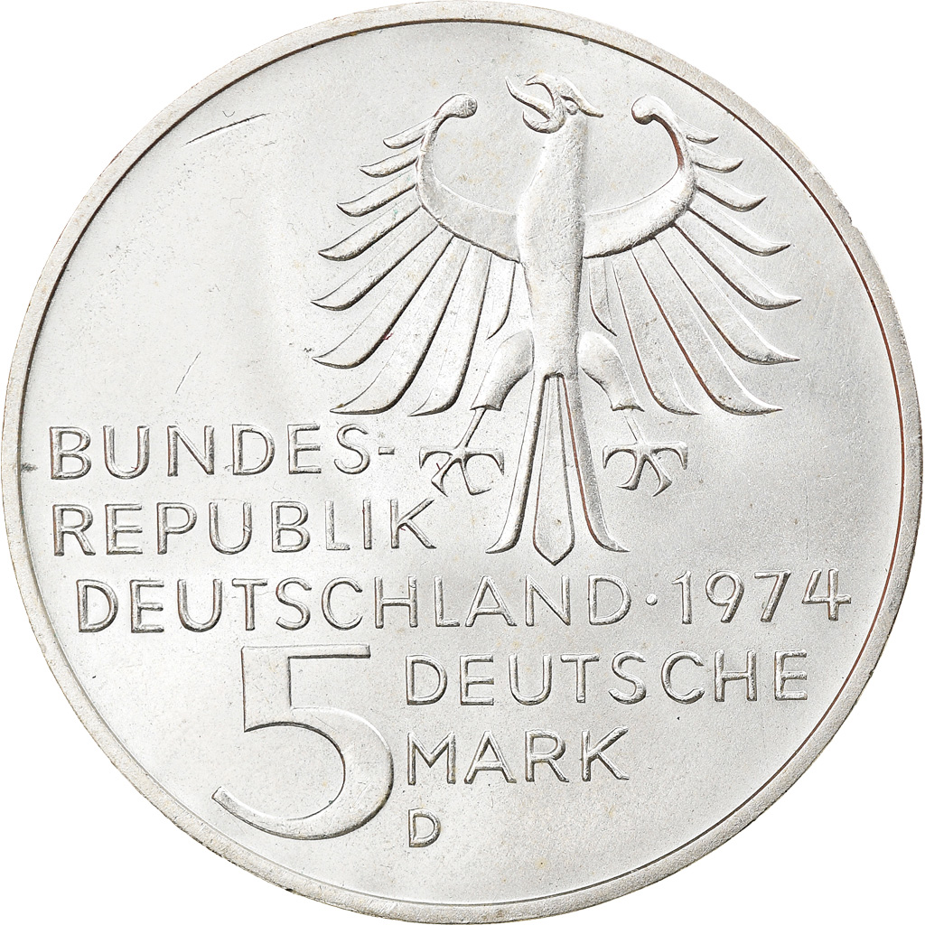 Coin, GERMANY - FEDERAL REPUBLIC, 5 Mark, 1974, Munich, Germany, 