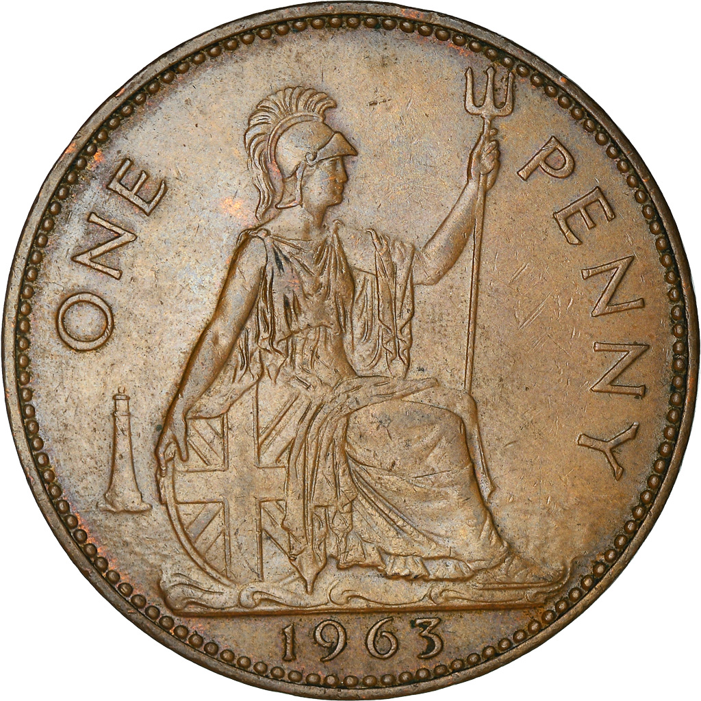 Moneda, Gran Bretaña, Elizabeth II, Penny, 1963, MBC, Bronce, KM:897